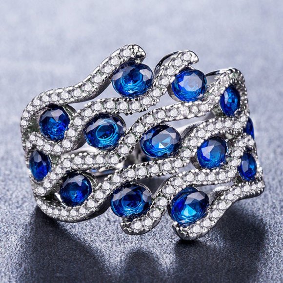 💞  925 Silver Plated Stylish Blue CZ Diamond Ring for Women, FB16FA1104 - Picture 2 of 3